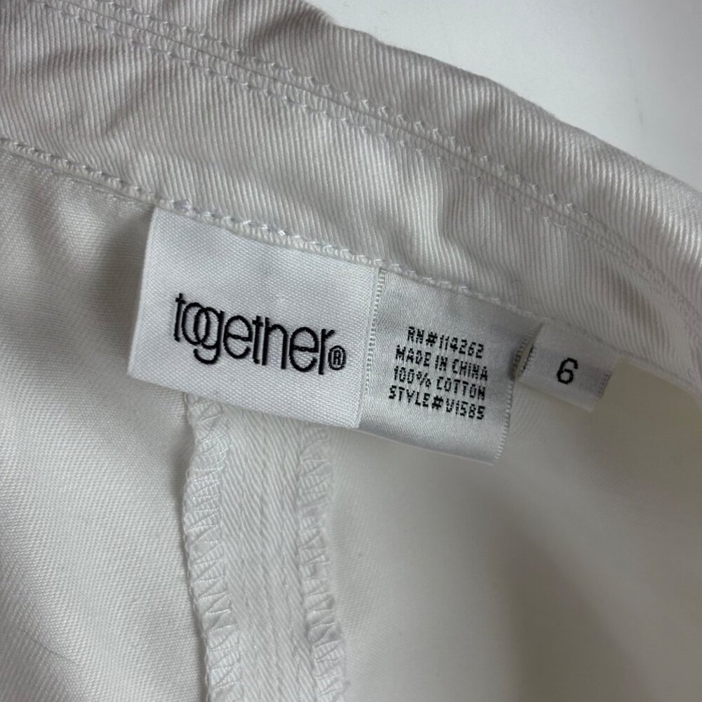 Together White Denim Jacket Small 6 Floral Inset Lace Cotton Spring Blazer - Picture 10 of 11